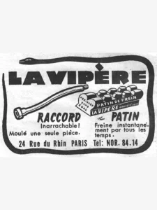 La Vipère advertisement from L'Officiel du cycle, 19 January 1957, page 18: a snake drawn as a thick black line coils right around the box, its head lifted over the heavy La Vipère name at the top.