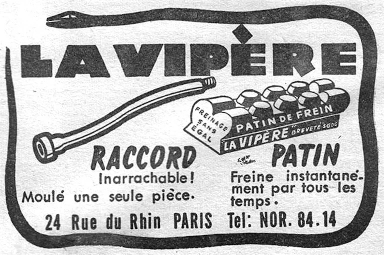 La Vipère February 1957 Advertisement — The Unpullable Connector and the Brake Block — page 1 of 1