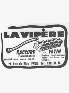 La Vipère advertisement from L'Officiel du cycle, 13 April 1957, page 42: a snake drawn as a thick black line coils right around the box, its head lifted at the upper left over the heavy La Vipère name, whose grave accent is a black diamond.