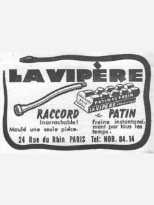 La Vipère advertisement from L'Officiel du cycle, 22 June 1957, page 20: a snake drawn as a thick black line coils around the box, its head raised over the heavy La Vipère name at the top.