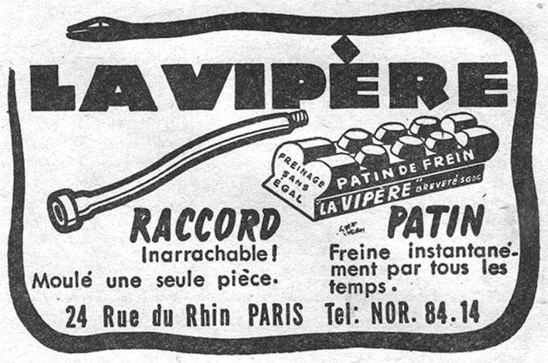 La Vipère December 1957 Advertisement — The Unpullable Connector and the Brake Block — page 1 of 1