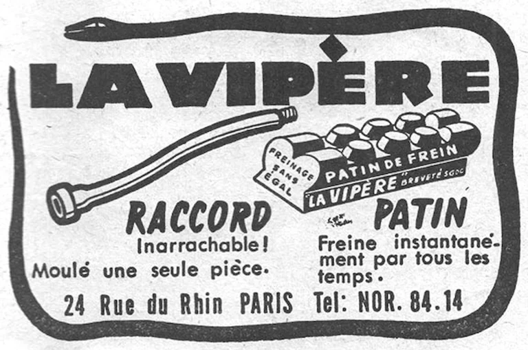 La Vipère 1957 Advertisement — The Unpullable Connector and the Brake Block — page 1 of 1