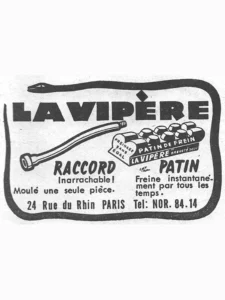La Vipère advertisement from L'Officiel du cycle, 23 November 1957, page 25: a snake drawn as a thick black line coils right around the box, its head lifted over the heavy La Vipère name at the top.