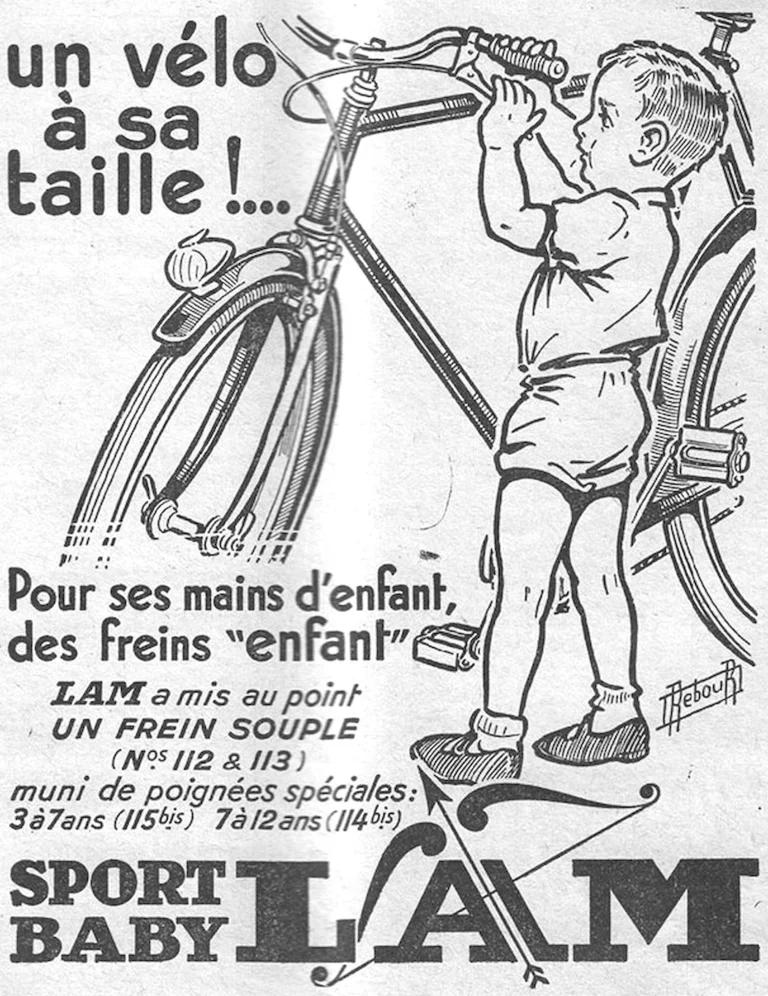 LAM 1957 Advertisement — Sport Baby, a Child's Brake for a Child's Hands, Drawn by Daniel Rebour — page 1 of 1