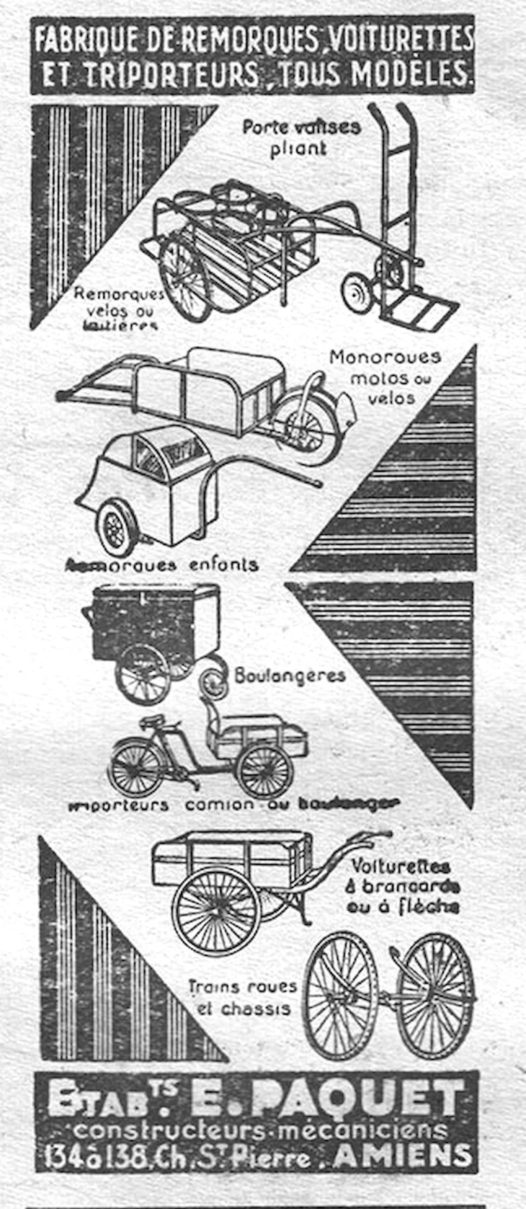 Paquet 1957 Advertisement — Trailers, Voiturettes and Triporteurs — page 1 of 1