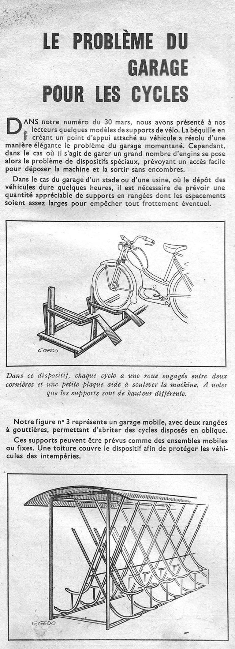 Le Problème du garage pour les cycles — L'Officiel du cycle, 6 July 1957, the Velopa Concrete Stand — page 1 of 2