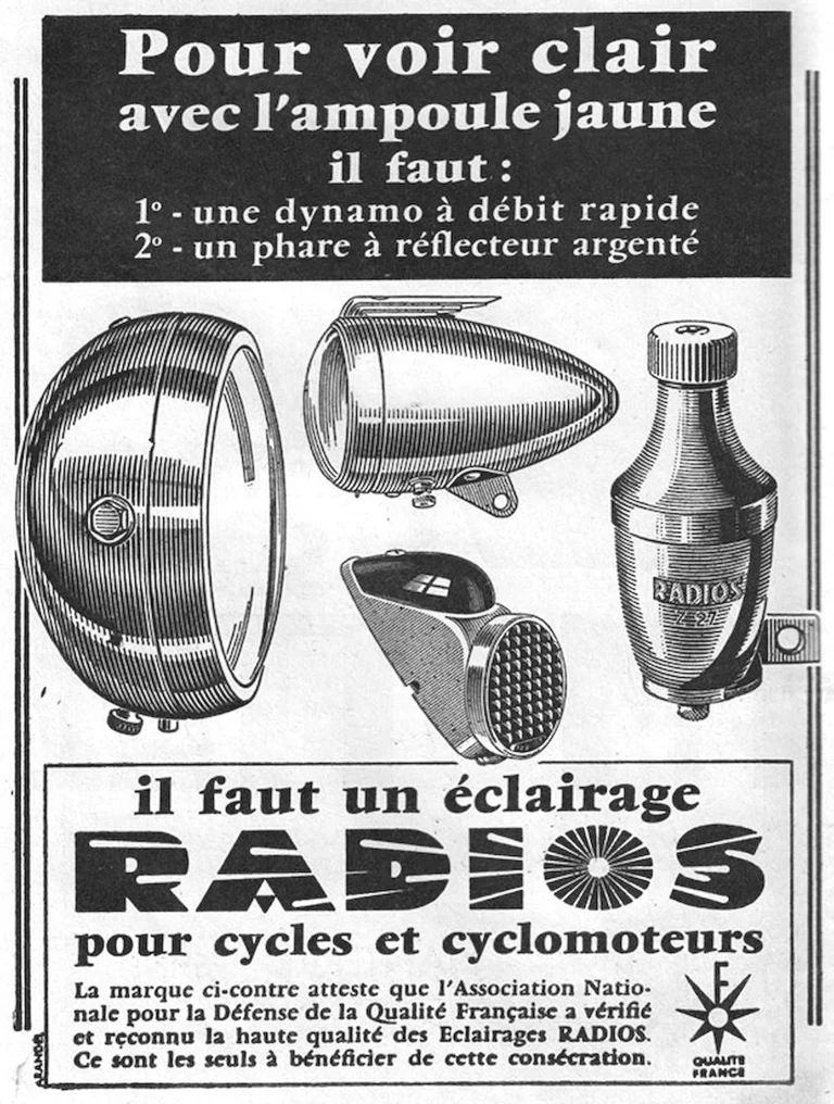 Radios June 1957 Advertisement — To See Clearly, the Yellow Bulb, Radios Lighting for Cycles — page 1 of 1