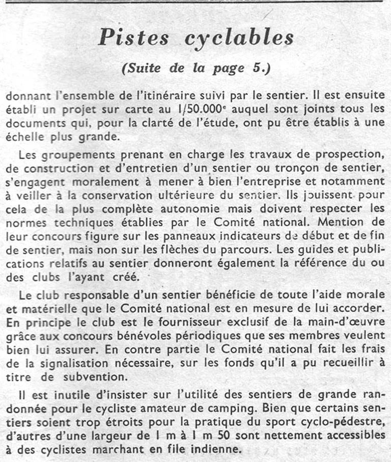 Les Sentiers de grande randonnée préparent des pistes cyclables à travers toute la France — L'Officiel du cycle, 6 July 1957 — page 2 of 2