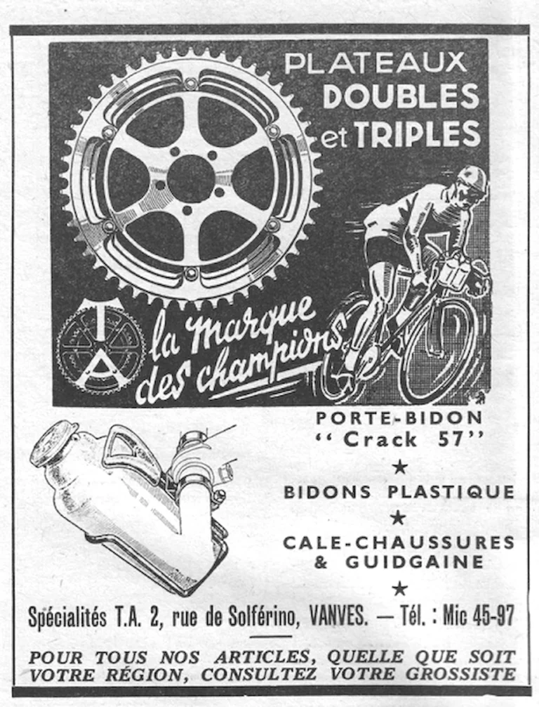 Spécialités TA March 1957 Advertisement — Double and Triple Chainrings and the Crack 57 Cage — page 1 of 1