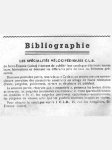 The "Bibliographie" note on the C.L.B. catalog, from L'Officiel du cycle, 6 July 1957, page 4.