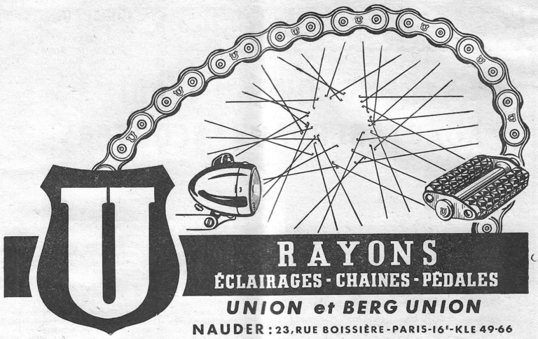 Union June 1957 Advertisement — Union and Berg Union Spokes, Lighting, Chains and Pedals, from Nauder — page 1 of 1