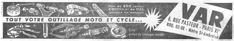 VAR November 1957 Advertisement — All Your Motorcycle and Cycle Tools — page 1 of 1