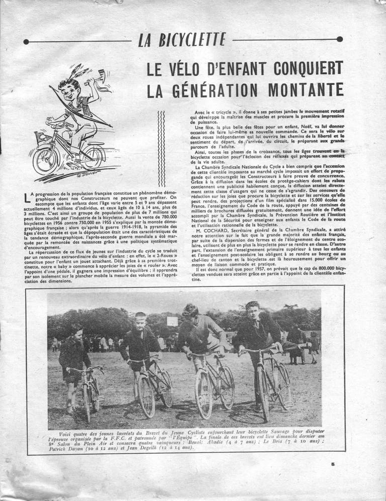 Le Vélo d'enfant conquiert la génération montante — L'Officiel du cycle, 8 June 1957 — page 1 of 1