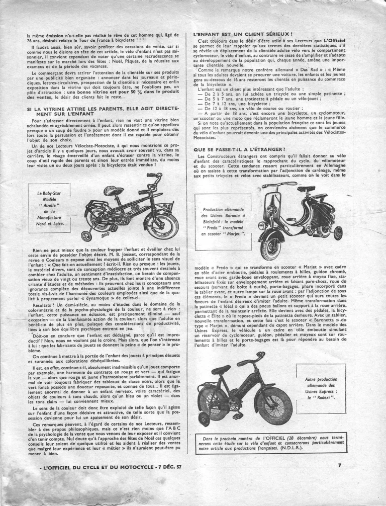 Puisque le vélo d'enfant peut et doit se développer en France — L'Officiel du cycle, 7 December 1957 — page 2 of 2