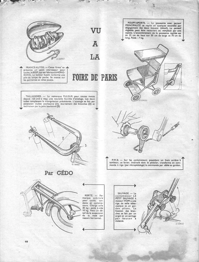 Vu à la Foire de Paris — L'Officiel du cycle, 6 July 1957, Drawn by G. Gédo — page 1 of 1