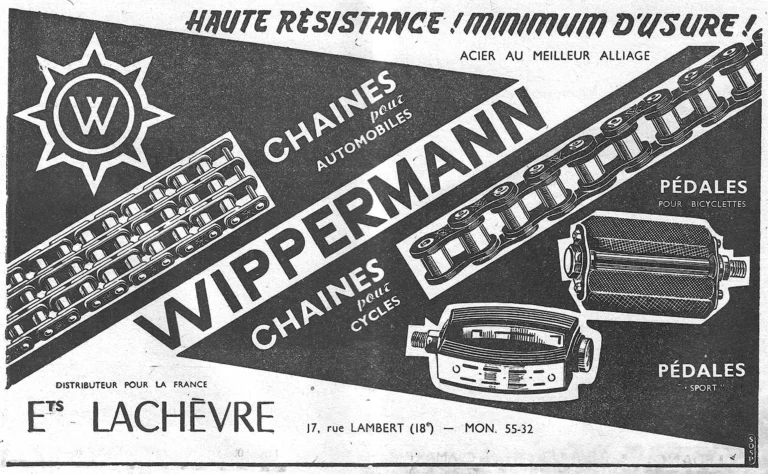 Wippermann 1957 Advertisement — Chains for Cars and Cycles, and Pedals — page 1 of 1