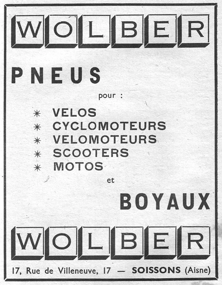 Wolber 1957 Advertisement — Tires for Bicycles to Motorcycles, and Tubulars — page 1 of 1