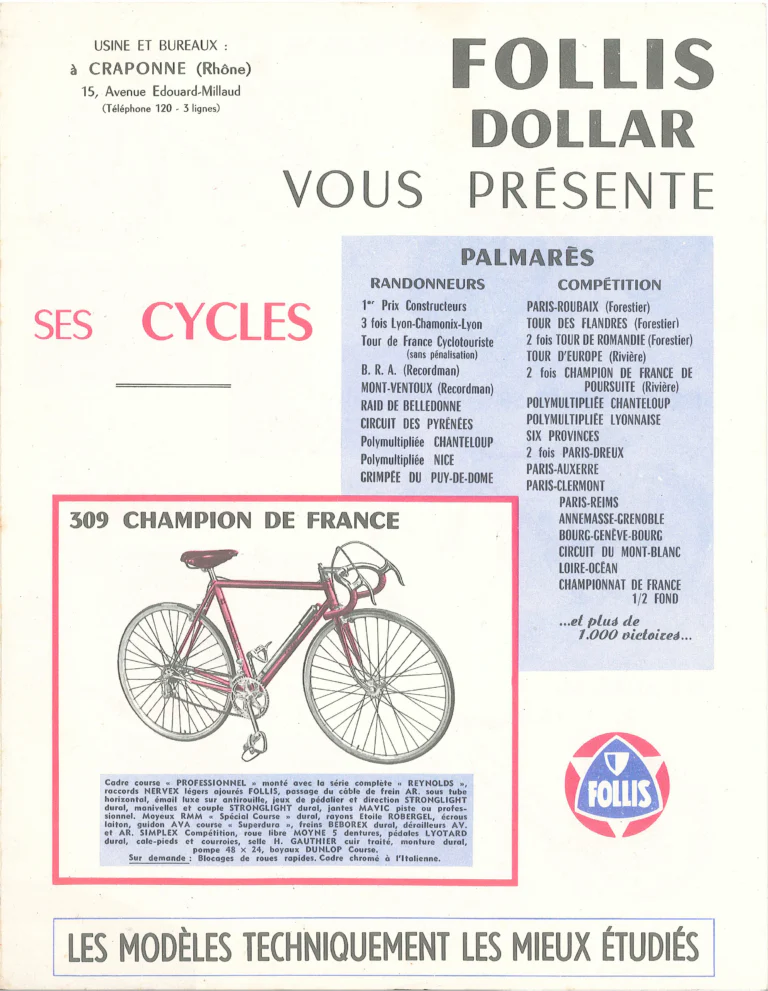 Follis 1958 Catalog — Follis Dollar vous présente ses cycles: B 1 Standard to B 8 Critérium — page 1 of 3