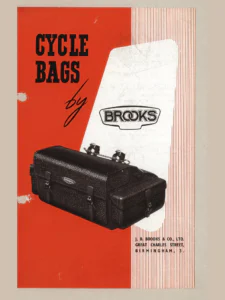 The cover side of the Brooks "CYCLE BAGS" leaflet.