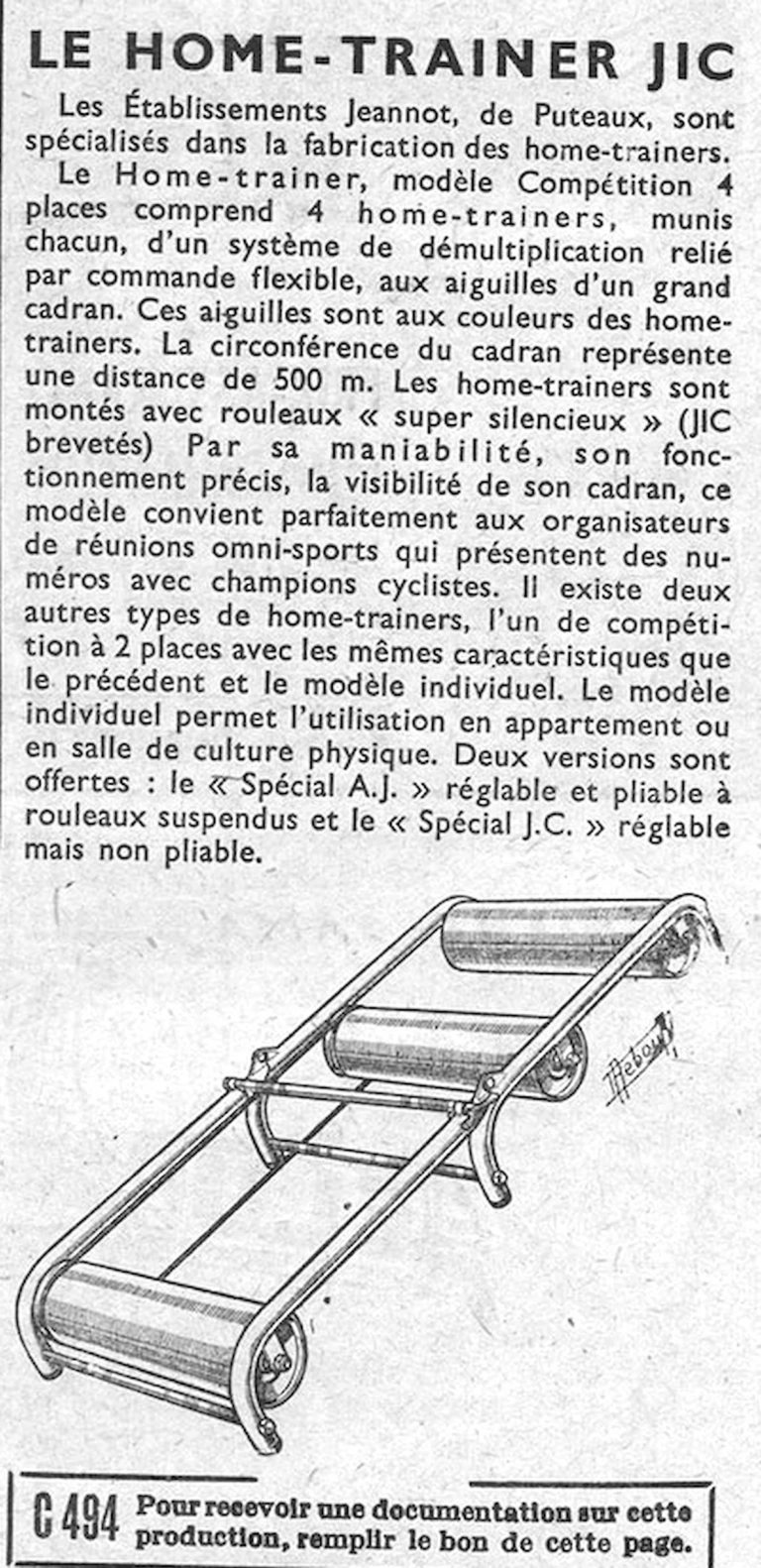 Le Home-trainer JIC — L'Officiel du cycle, 3-17 August 1959, Drawn by Daniel Rebour — page 1 of 1
