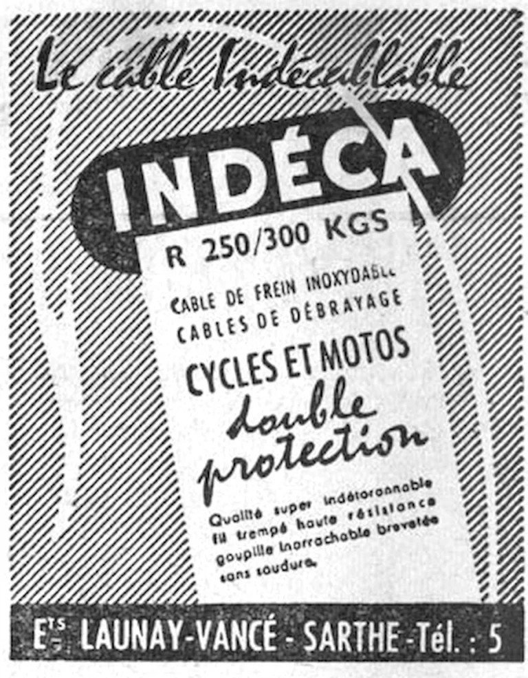 Indéca 1959 Advertisement — The Unravelable Cable for Cycles and Motorcycles, R 250/300 Kgs — page 1 of 1