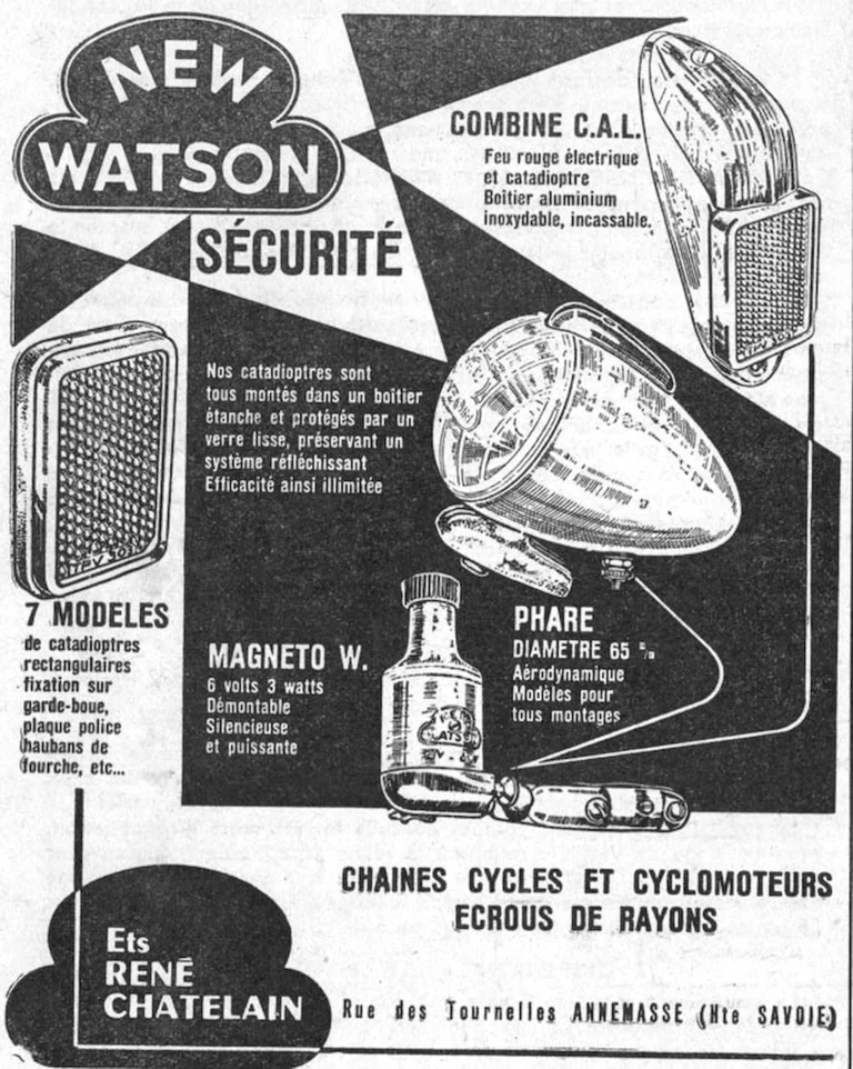 New Watson September 1959 Advertisement — Reflectors, Lamps, Dynamos and Chains for Cycles — page 1 of 1