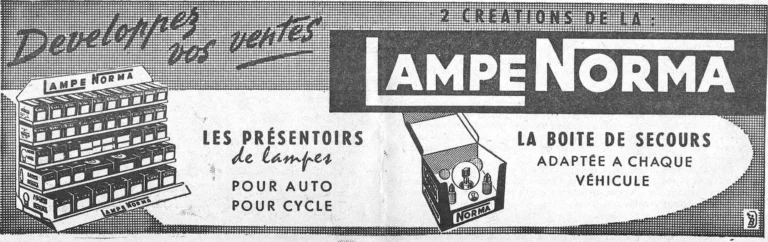 Norma 1959 Advertisement — Lamp Displays for Car and Cycle and the Spares Box — page 1 of 1