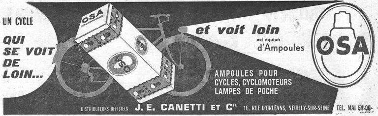 OSA 1959 Advertisement — Bulbs for Cycles, a Cycle Seen from Afar, from Canetti — page 1 of 1