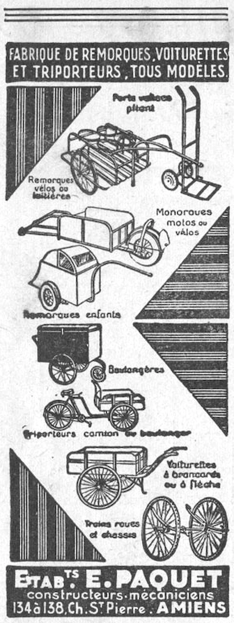 Paquet September 1959 Advertisement — Trailers, Voiturettes and Triporteurs — page 1 of 1