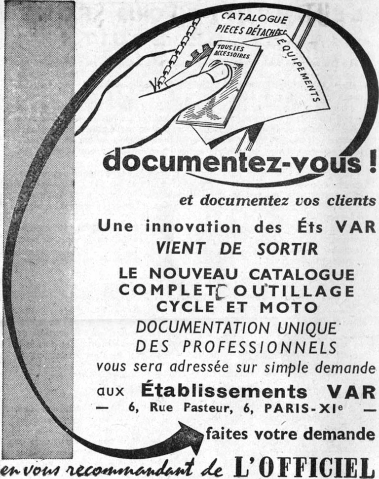 VAR September 1959 Advertisement — Documentez-vous, the New Complete Catalog of Cycle and Motorcycle Tools — page 1 of 1