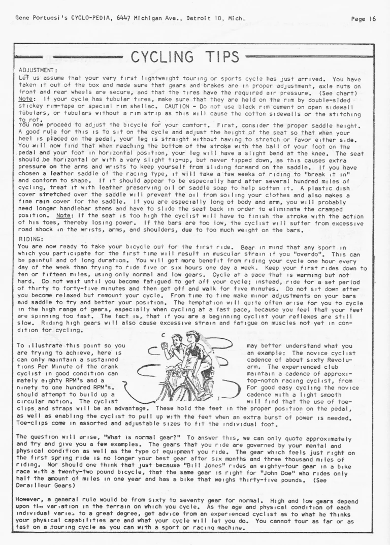 Gene Portuesi's Cyclo-pedia 1961, Fourth Edition (14 Pages) — Cycling Tips, Cycle-Camping, Maintenance, Lyotard Pedals and Gear Tables — page 5 of 14