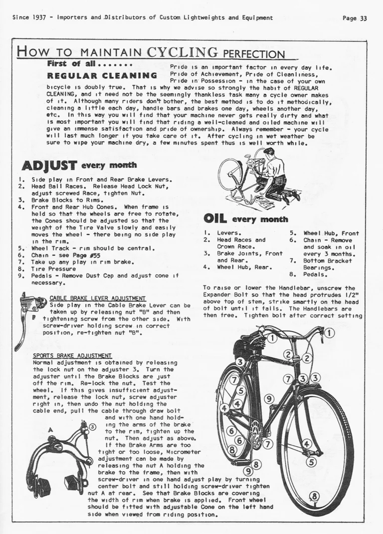 Gene Portuesi's Cyclo-pedia 1961, Fourth Edition (14 Pages) — Cycling Tips, Cycle-Camping, Maintenance, Lyotard Pedals and Gear Tables — page 7 of 14