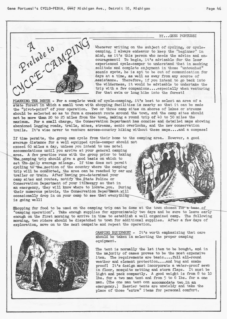 Gene Portuesi's Cyclo-pedia 1961, Fourth Edition (14 Pages) — Cycling Tips, Cycle-Camping, Maintenance, Lyotard Pedals and Gear Tables — page 10 of 14