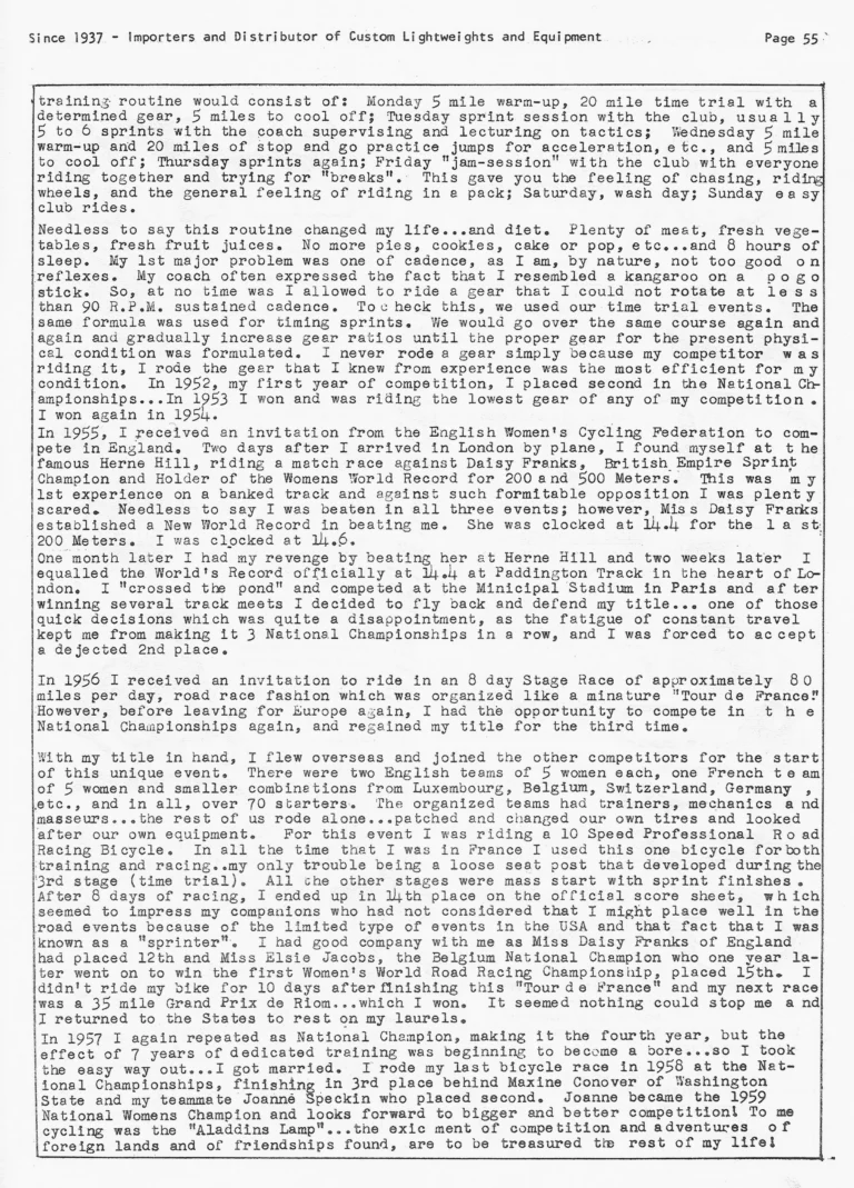 Gene Portuesi's Cyclo-pedia 1961, Fourth Edition (14 Pages) — Cycling Tips, Cycle-Camping, Maintenance, Lyotard Pedals and Gear Tables — page 12 of 14