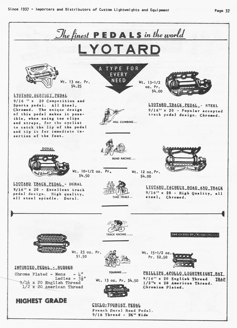 Gene Portuesi's Cyclo-pedia 1961, Fourth Edition (14 Pages) — Cycling Tips, Cycle-Camping, Maintenance, Lyotard Pedals and Gear Tables — page 8 of 14