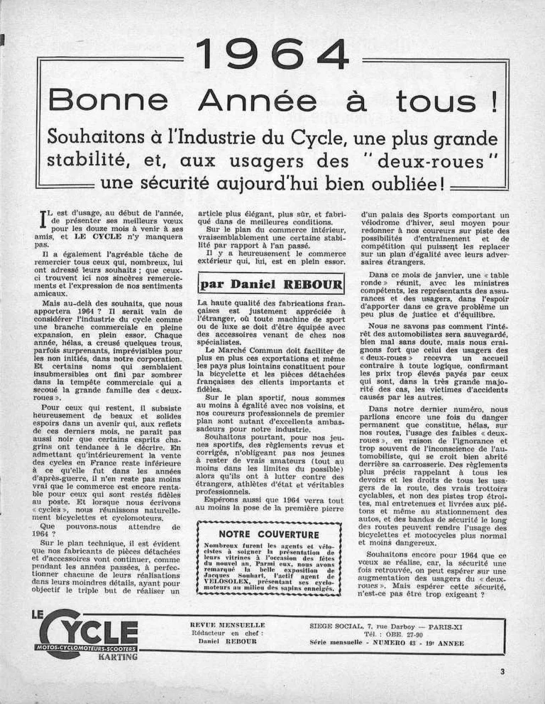 1964, Bonne Année à tous ! — Le Cycle, January 1964, by Daniel Rebour — page 1 of 1
