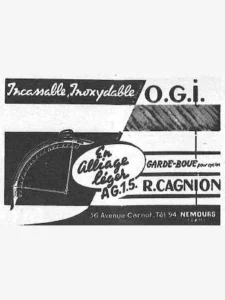 Cagnion advertisement from Le Cycle, January 1964, page 29: a light-alloy mudguard in white on black under the band "Incassable, Inoxydable O.G.i."