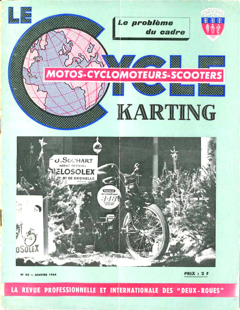 Le Cycle January 1964 Cover — Le problème du cadre, a Velosolex Dealer's New Year Window — page 1 of 1