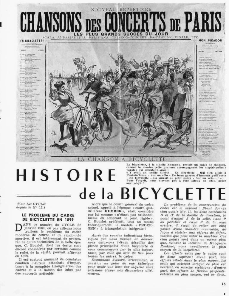 Histoire de la Bicyclette, the Bicycle Frame in 1899 — Le Cycle, January 1964 — page 1 of 4