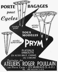 Prym advertisement from Le Cycle, January 1964, page 31: three luggage carriers, Sport, Route and Super-Sport, on a black zigzag band.