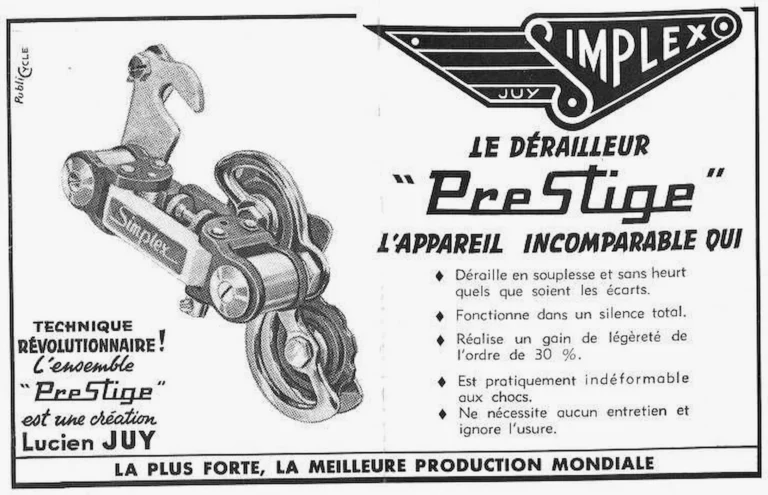 Simplex January 1964 Advertisement — The Prestige Derailleur, a Creation of Lucien Juy — page 1 of 1