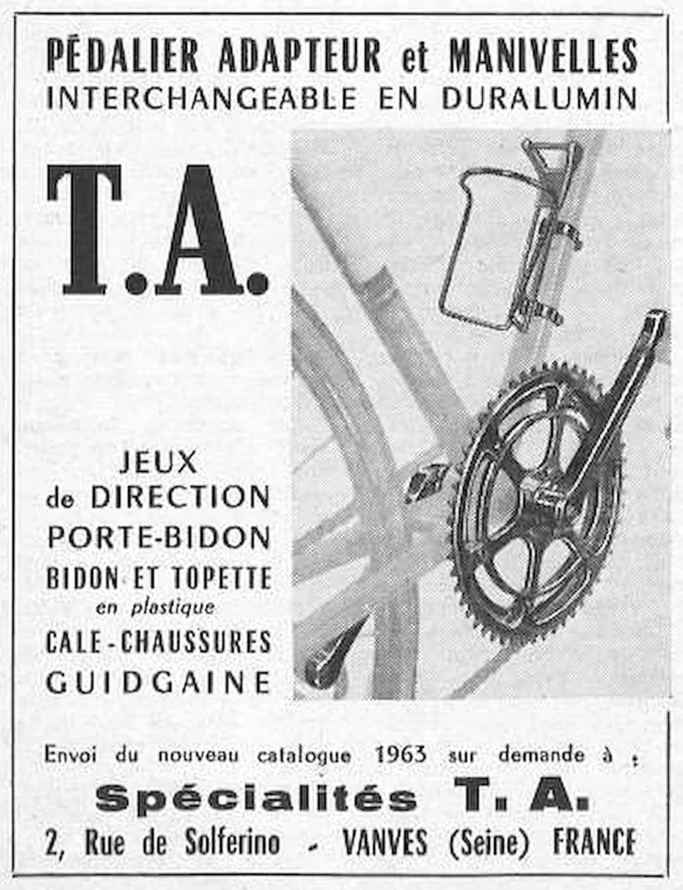 Spécialités TA January 1964 Advertisement — Adapter Chainset and Interchangeable Cranks — page 1 of 1