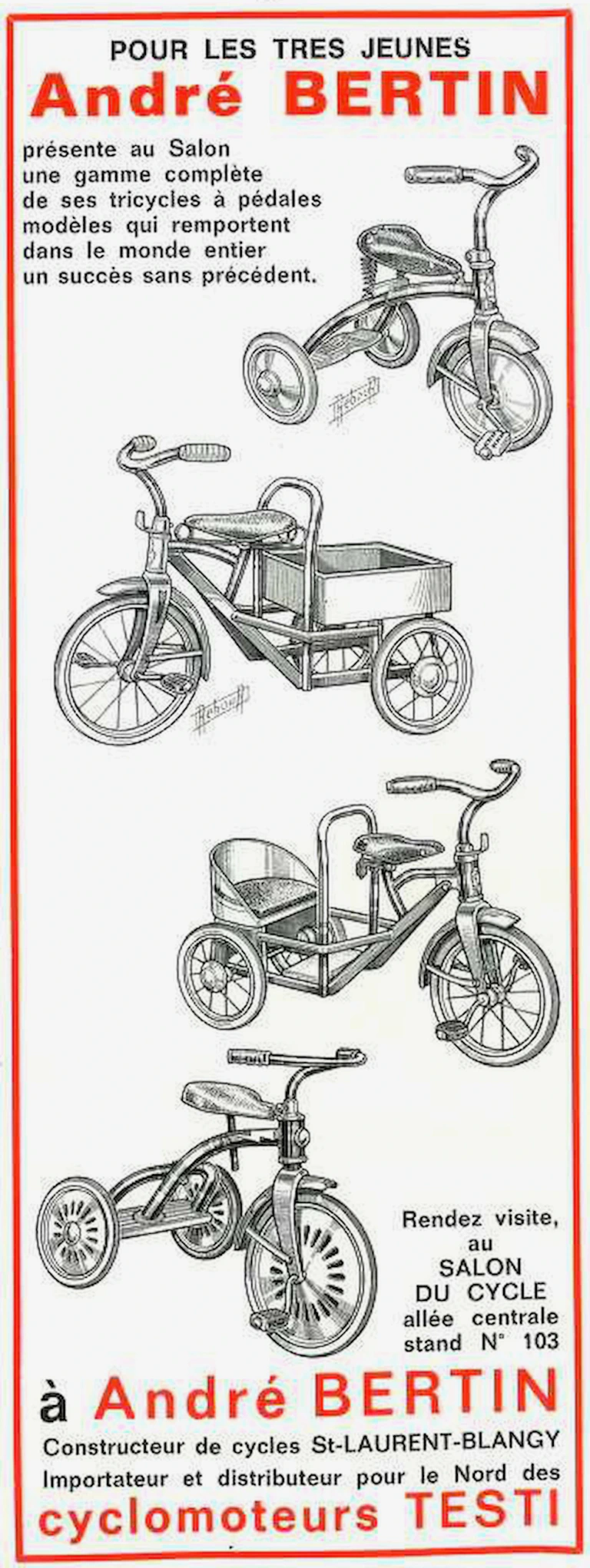 André Bertin 1964 Advertisement — Pedal Tricycles for the Very Young — page 1 of 1