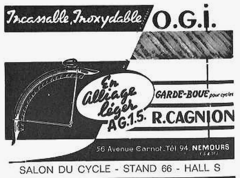 Cagnion 1964 Advertisement — Light Alloy Mudguards, Incassable and Inoxydable — page 1 of 1