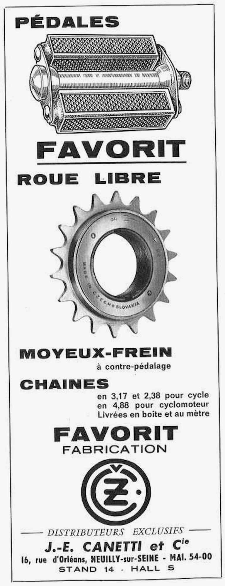 Favorit 1964 Advertisement — Pedals, Freewheels, Coaster Hubs and Chains — page 1 of 1