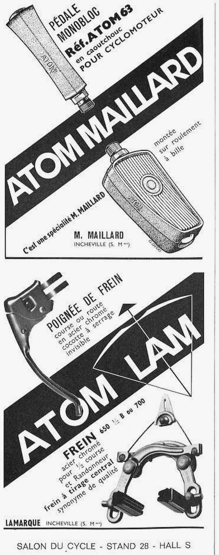 Maillard 1964 Advertisement — The Atom 63 Pedal and the Atom Lam Brake — page 1 of 1
