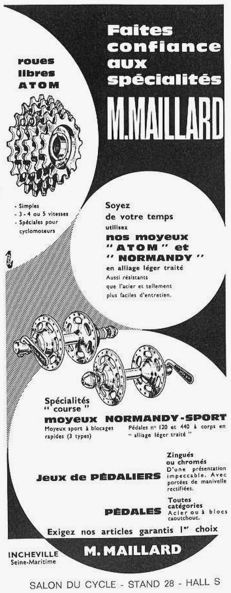 Maillard 1964 Advertisement — Atom Freewheels, Atom and Normandy Hubs — page 1 of 1