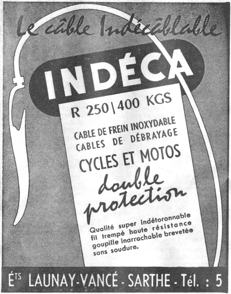 Indéca 1964 Advertisement — The Unravelable Cable for Cycles and Motorcycles, R 250/400 Kgs — page 1 of 1