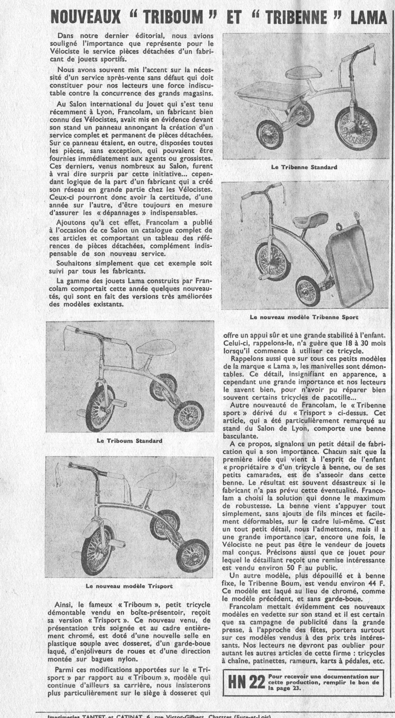 Nouveaux Triboum et Tribenne Lama — L'Officiel du cycle, 6 April 1964, Children's Tricycles — page 1 of 1
