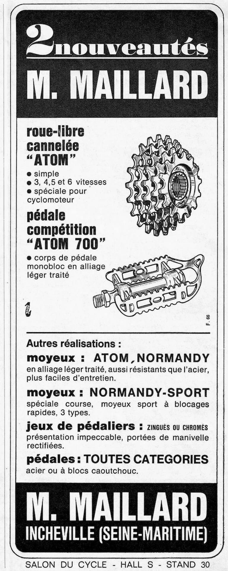 Maillard 1966 Advertisement — Atom Freewheel and Atom 700 Pedal — page 1 of 1